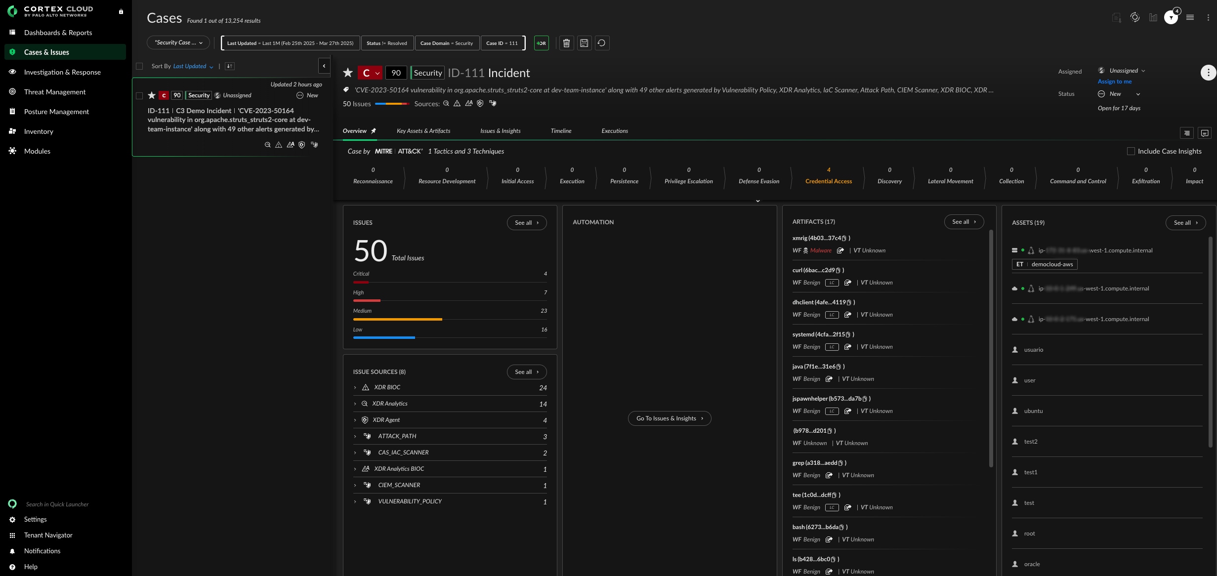 Cortex Cloud's case view shows high-fidelity runtime alerts with full context